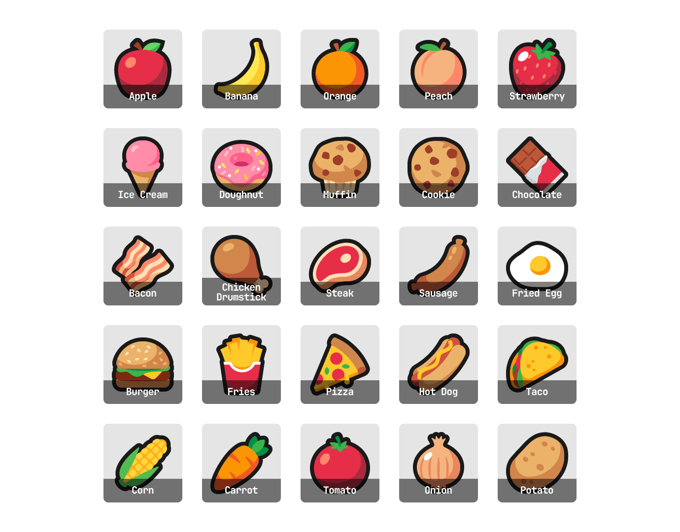 First version of Vector Food Pack, including fruits, sweets and vegetables.