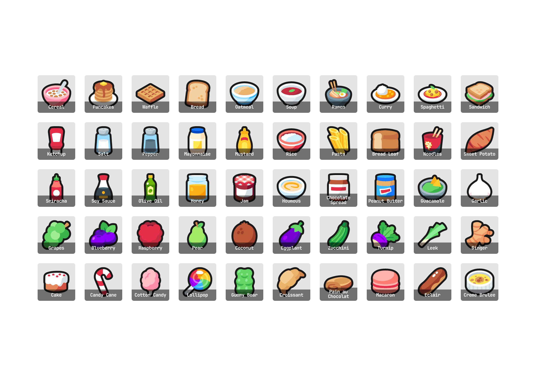 Second update to Vector Food Pack, including carbs, sweets, veg, meals, spreads and sauces.