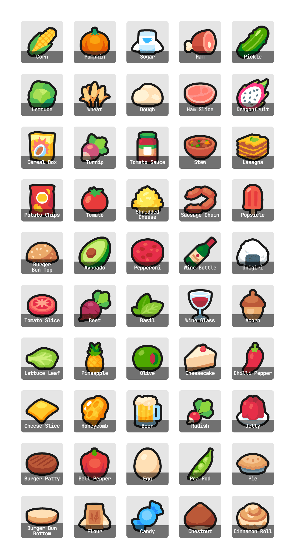Third update to Vector Food Pack, including new fruits, sweets and vegetables, as well as some ingredients.